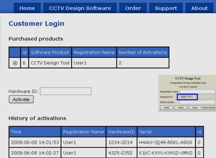 activation page for CCTV Design Tool activation page