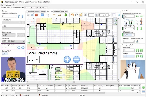 JVSG CCTV Project Planner. Focal length and field of view calculation
