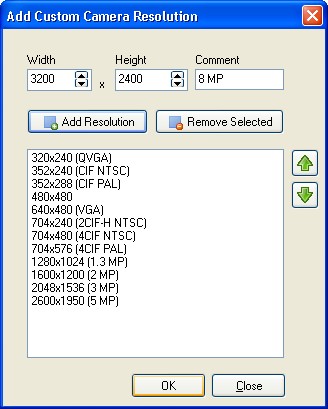 custom camera resolution support for bandwidth calculation