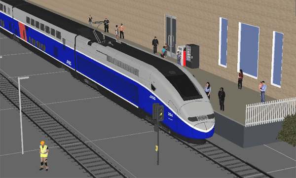 3D models of railroad rails and passenger train in IP Video System Design Tool JVSG
