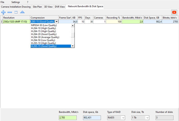 Network BAndwidth and disk space cctv