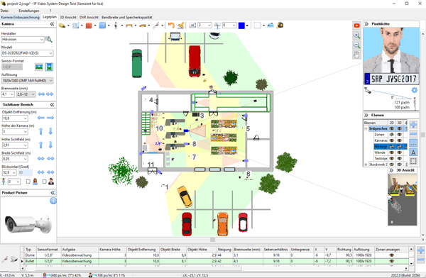 Sichtfeld der Kamera auf dem 2D-Lageplan