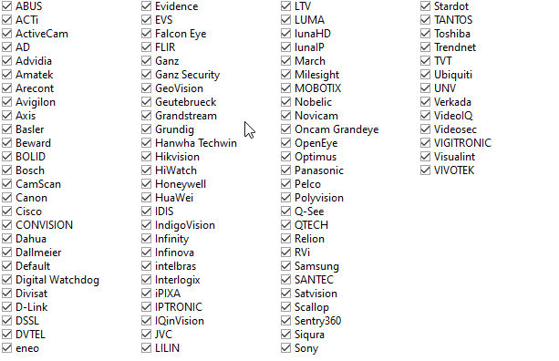 Поддерживаемые в плагине для AutoCAD бренды камер