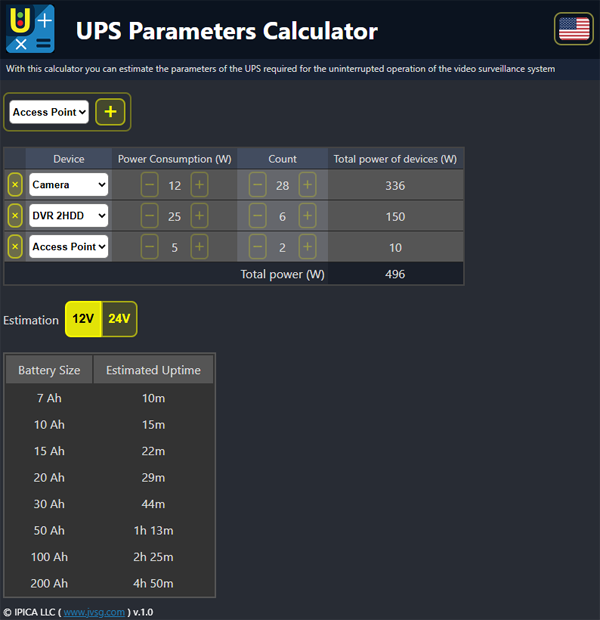 CCTV UPS Calculator
